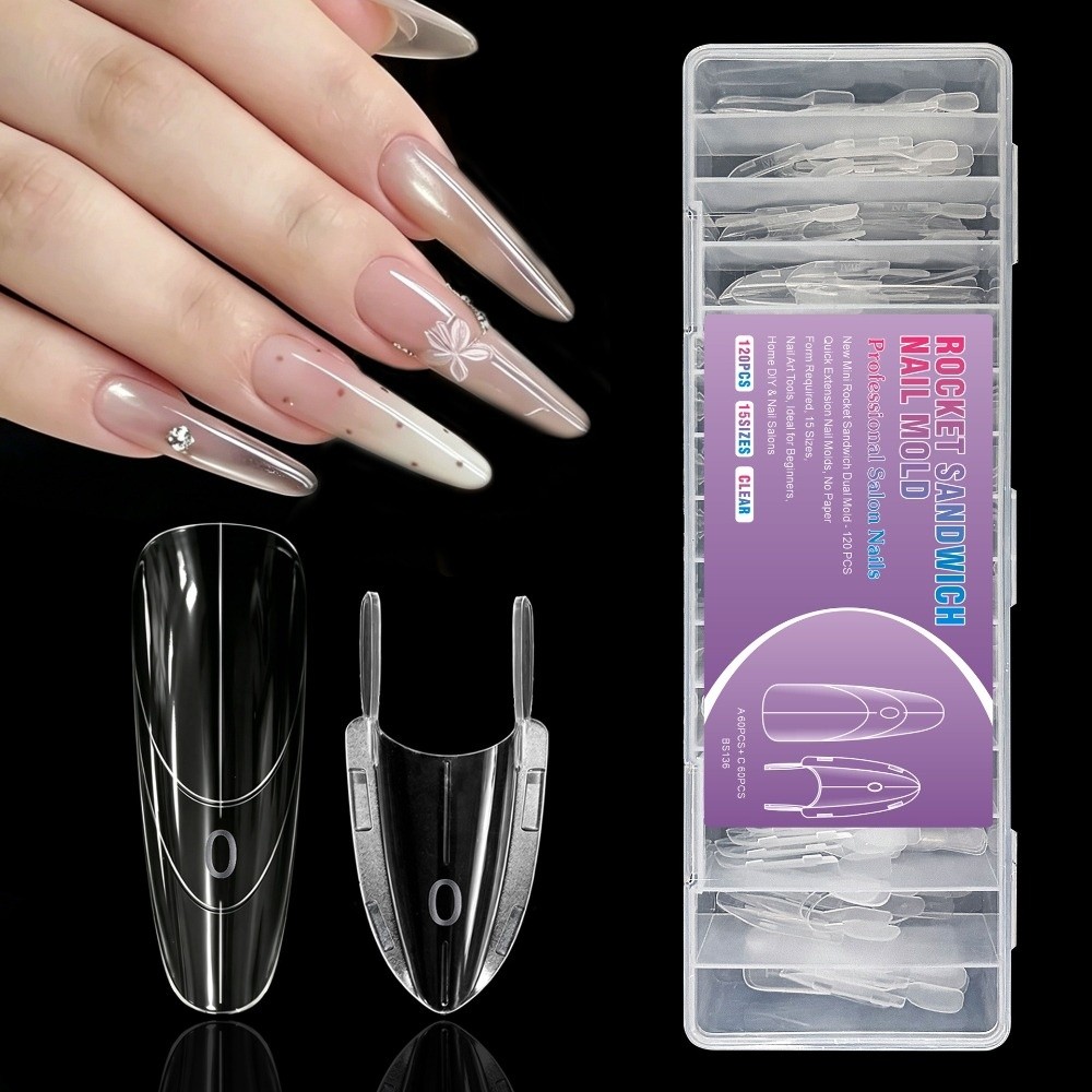 Nail Art Y2K - 120個入り ロケット型サンドイッチ デュアルネイルフォーム クリア DIY ネイルアート