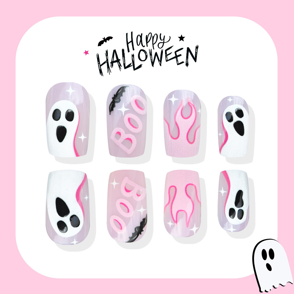 24枚入り ハロウィンつけ爪 ピンク 可愛いゴースト スパイ - Nail Art Y2K のレビューと価格