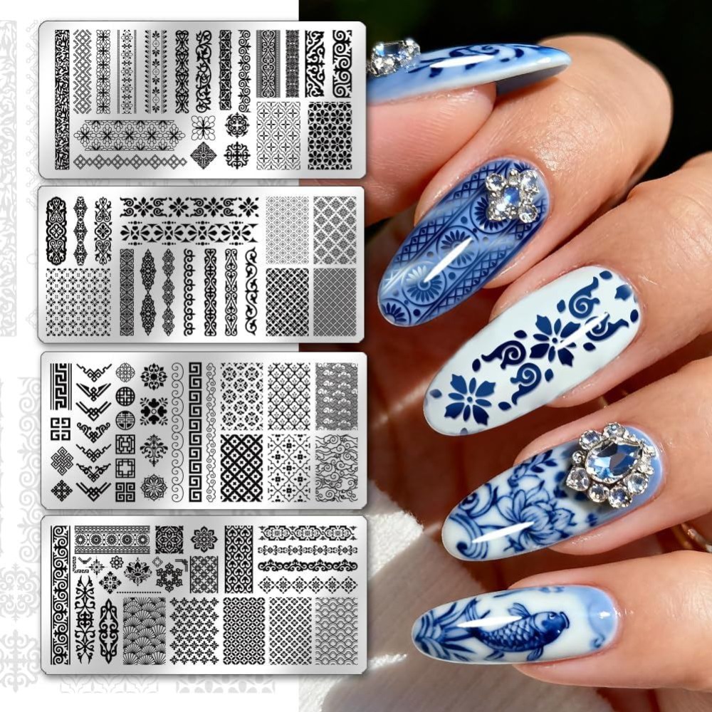 4枚セット 中国風模様 ネイルスタンププレート レトロな長方 - Nail Art Motif のレビューと価格