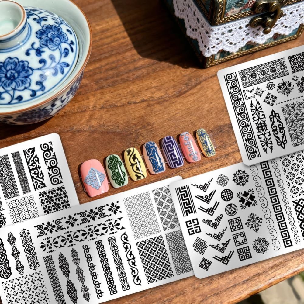 4枚セット 中国風模様 ネイルスタンププレート レトロな長方 - Nail Art Motif のレビューと価格