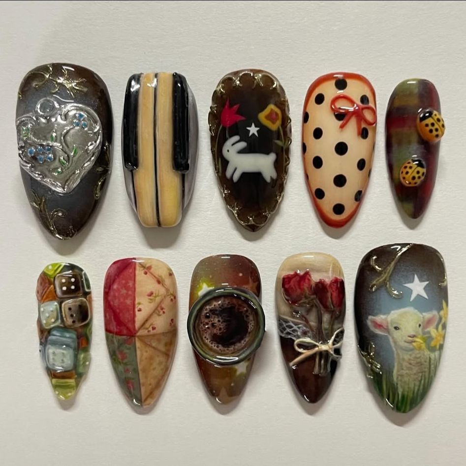 24枚入り ヴィンテージ カントリースタイル つけ爪 キュー - Nail Art Y2K のレビューと価格