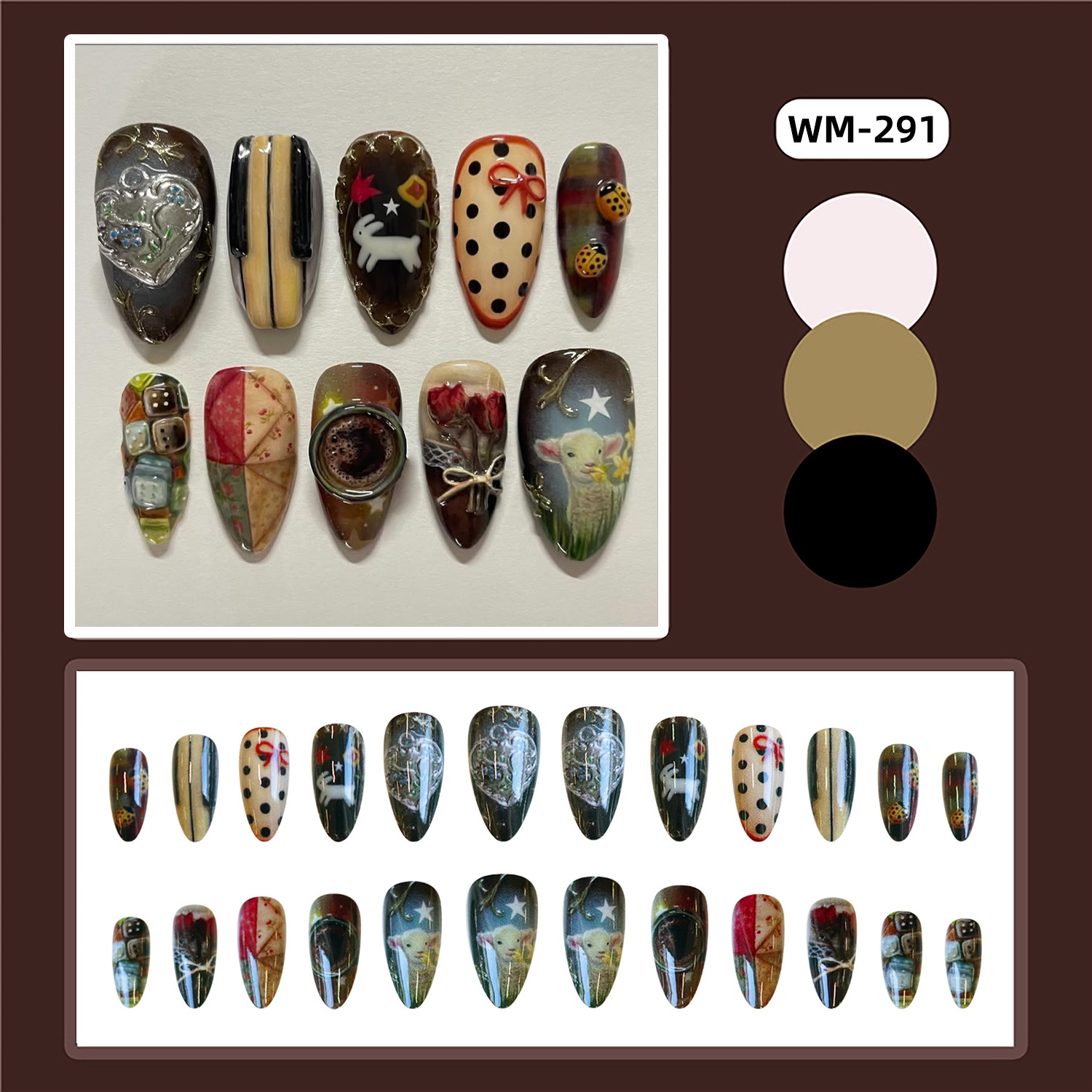 24枚入り ヴィンテージ カントリースタイル つけ爪 キュー - Nail Art Y2K のレビューと価格