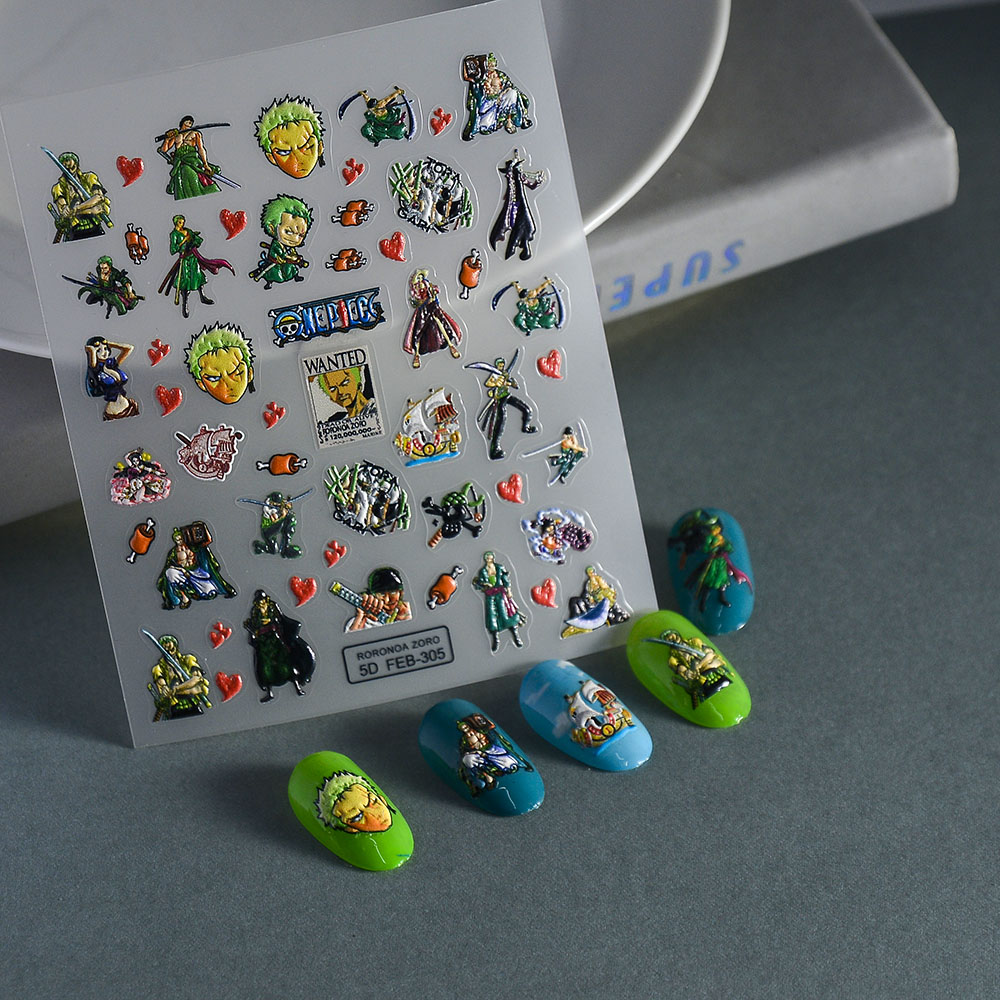 1 個 5D ポータブルワンピースネイルステッカーゾロ麦わら - Nail Art Zoro One Piece のレビューと価格