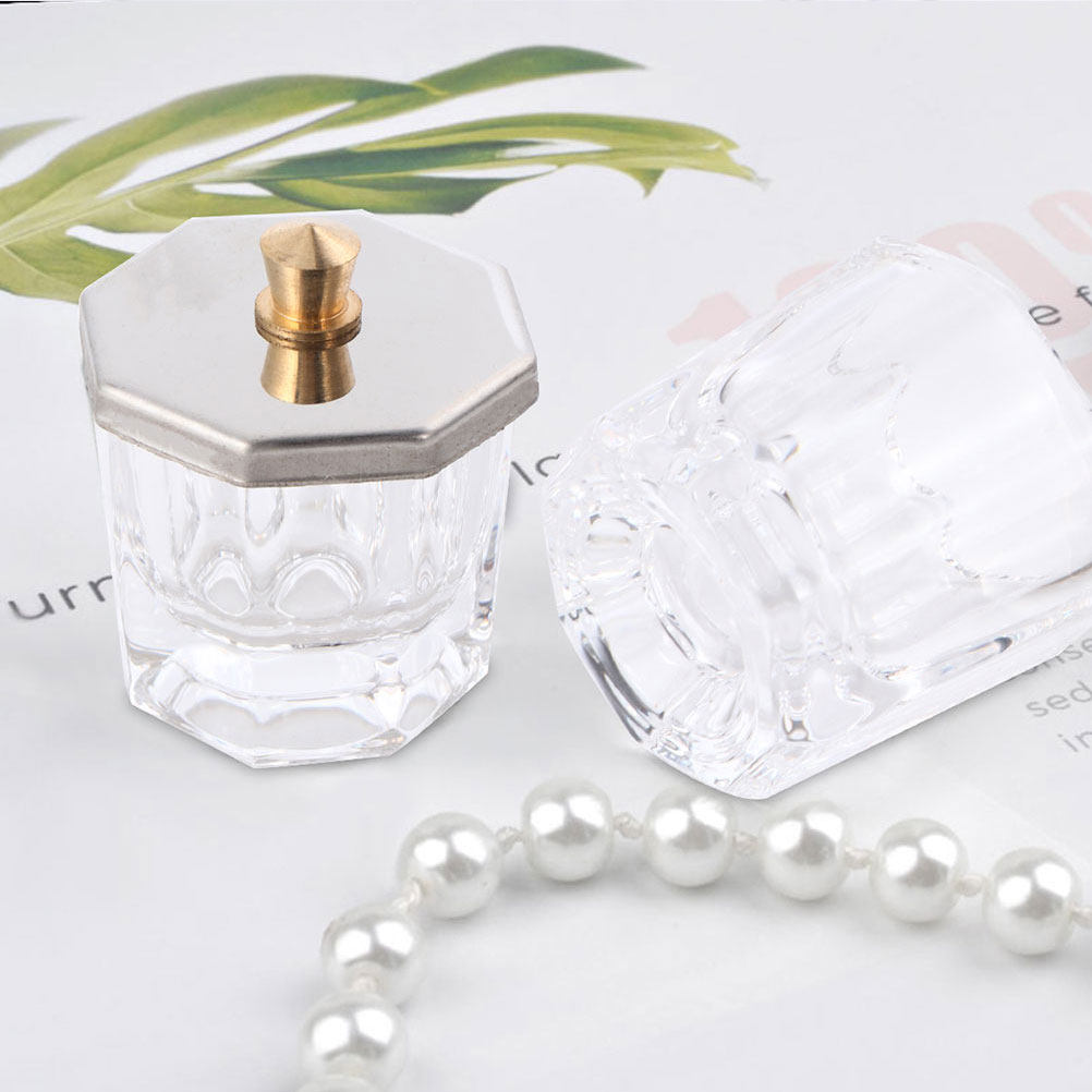 透明なガラス製のネイル用液体ボウル4個セット。八角形の蓋付き - Acrylic Powder Clear のレビューと価格