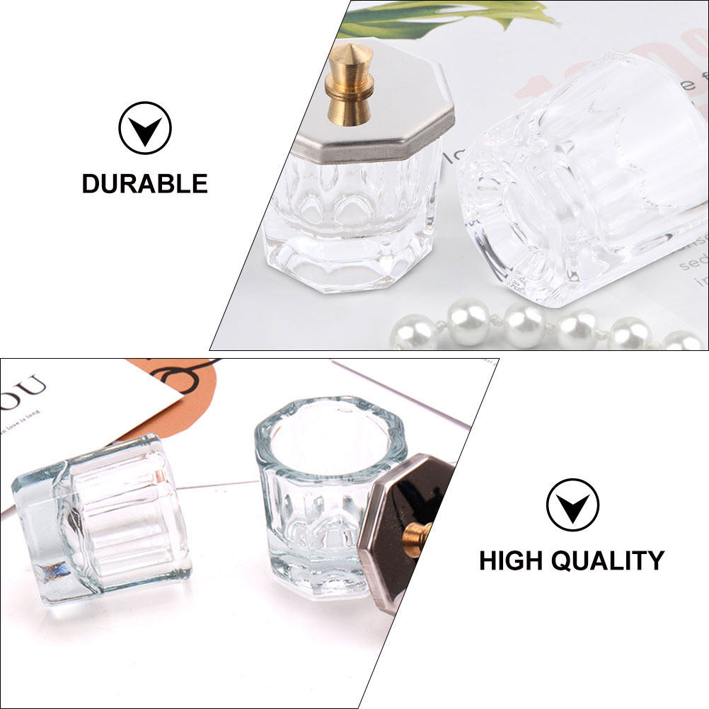 透明なガラス製のネイル用液体ボウル4個セット。八角形の蓋付き - Acrylic Powder Clear のレビューと価格