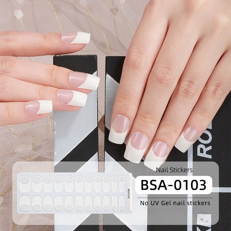 ピンクホワイトグラデーションネイルステッカー、ナチュラルヌー - Nail Art Natural Simple のレビューと価格