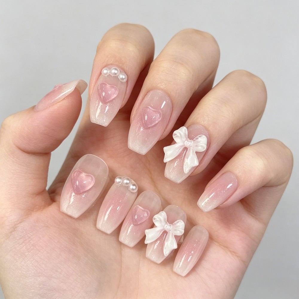 かわいいピンクの甘いプリンセス取り外し可能な手作りウェアネイ - Nail Art Y2K のレビューと価格