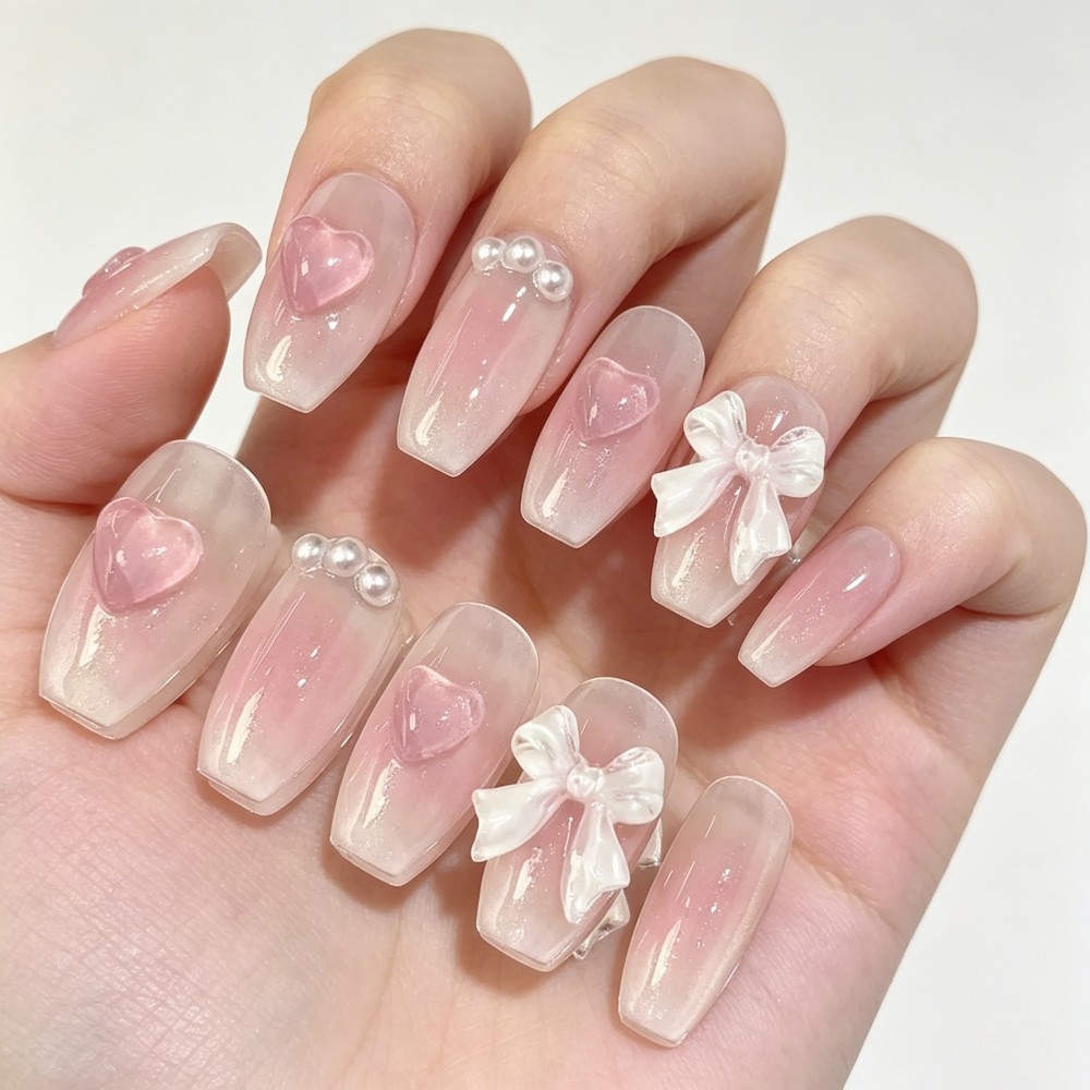 かわいいピンクの甘いプリンセス取り外し可能な手作りウェアネイ - Nail Art Y2K のレビューと価格