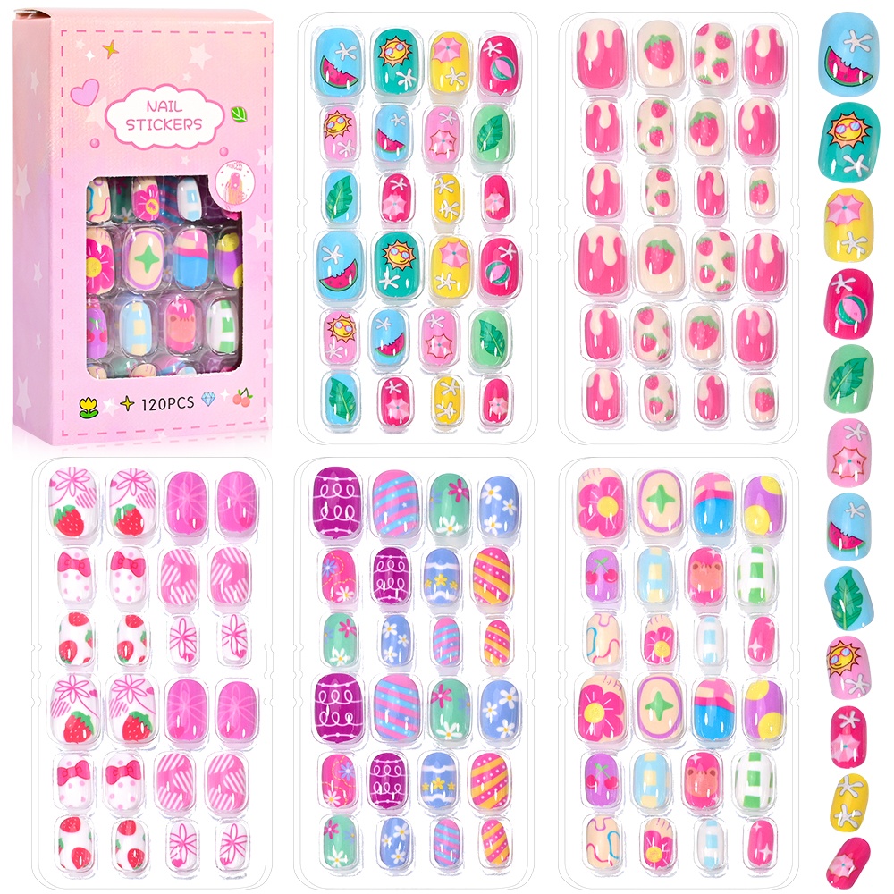 120 個 5 セットキャンディーキッズプレスオンネイル子供 - Nail Art Y2K のレビューと価格