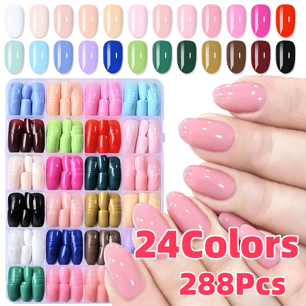 24色（288個）カラフルショートオーバルプレスオンネイル  - Nail Art Y2K のレビューと価格